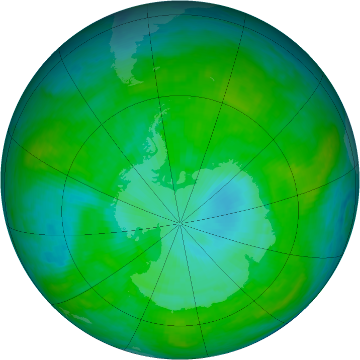 Antarctic ozone map for 06 January 1990